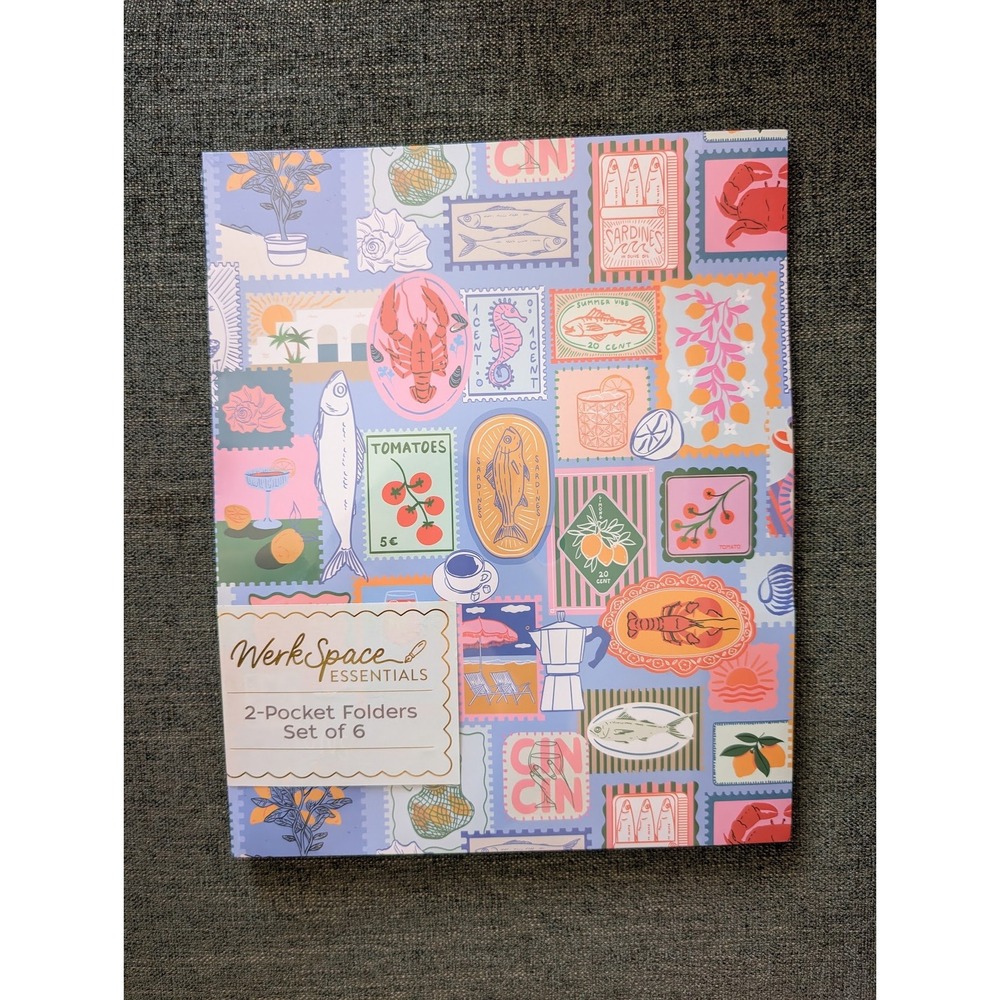 Mediterranean Summer Print 2-Pocket Folders Set 6 Coastal Classroom Stationery